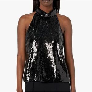 Joie "Lei Lei" Sequined Sleeveless Halter Top SIZE XS Black NWOT chic 90’s Y2K